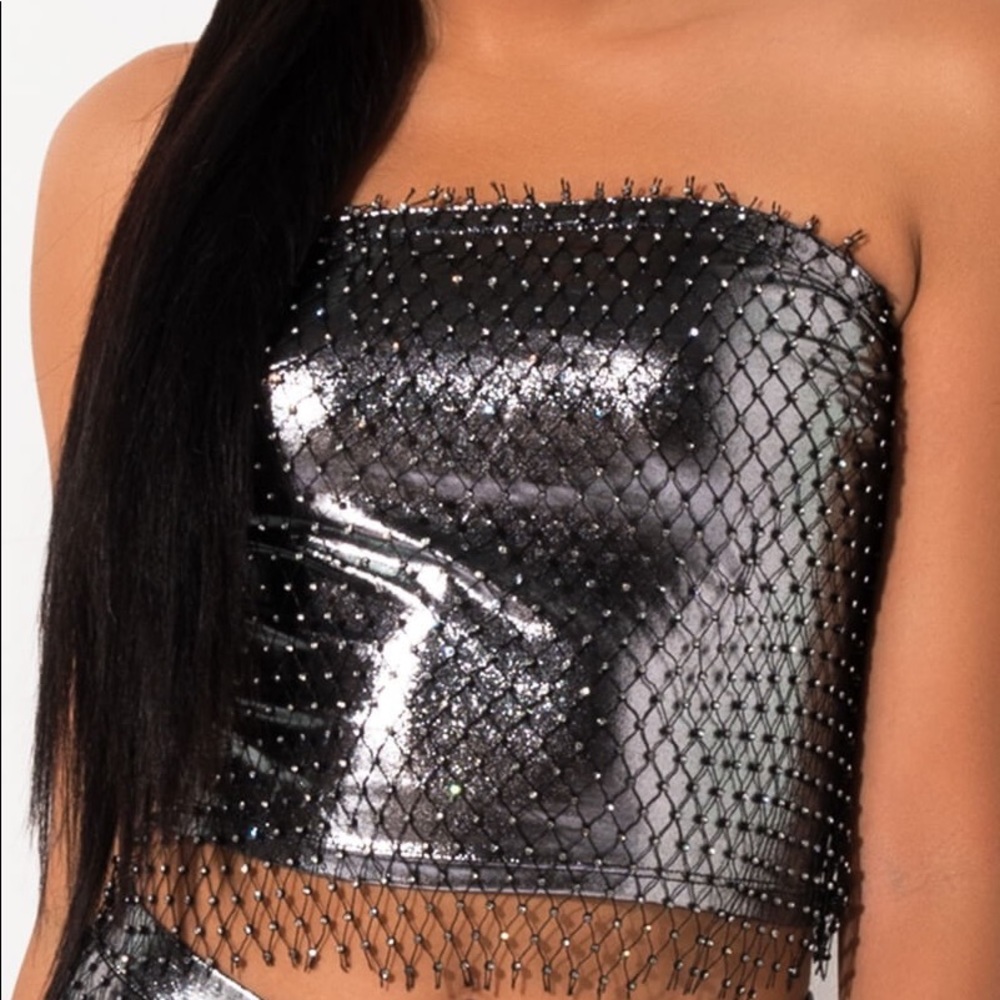 AKIRA RHINESTONE MESH BANDEAU